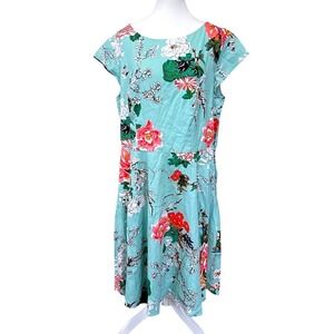 Pukavt Blue Floral Cottagcore Feminine Garden Casual Midi Short Sleeve Dress 3xl